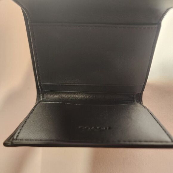 NWT Coach CZ447 Card Holder Snap Wallet Signature Bow Print Khaki Black - Picture 4 of 4